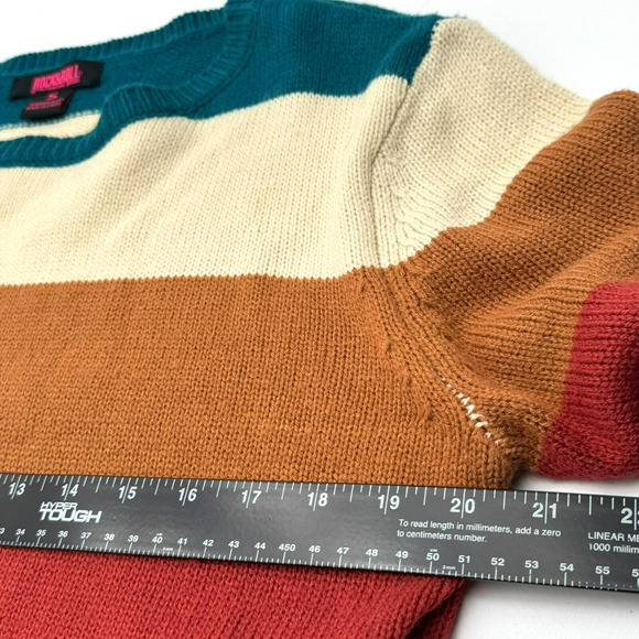 ROCK & ROLL COWGIRL Women Small Cream Red Blue Color block Sweater Fringe Tassel - Picture 8 of 10